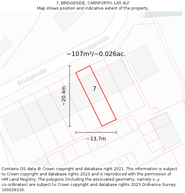 7, BRIDGESIDE, CARNFORTH, LA5 9LF: Plot and title map