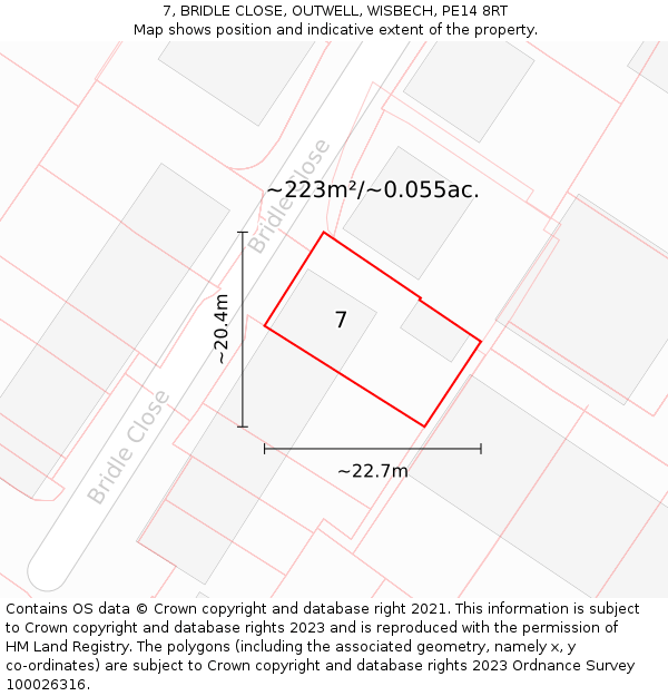 7, BRIDLE CLOSE, OUTWELL, WISBECH, PE14 8RT: Plot and title map