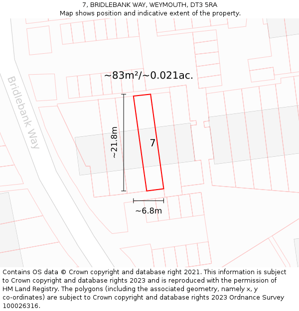 7, BRIDLEBANK WAY, WEYMOUTH, DT3 5RA: Plot and title map