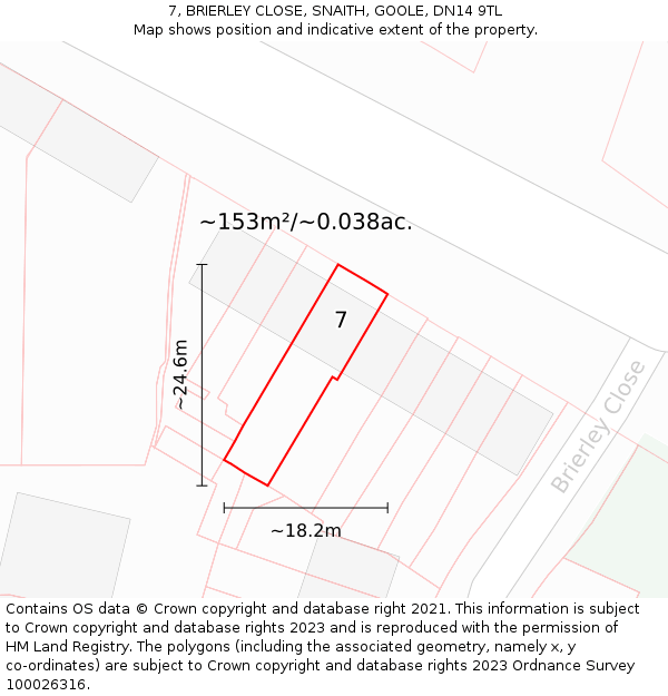 7, BRIERLEY CLOSE, SNAITH, GOOLE, DN14 9TL: Plot and title map