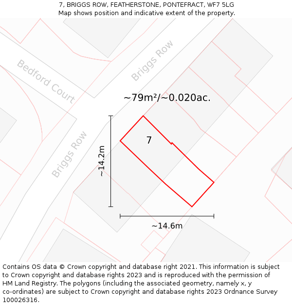 7, BRIGGS ROW, FEATHERSTONE, PONTEFRACT, WF7 5LG: Plot and title map