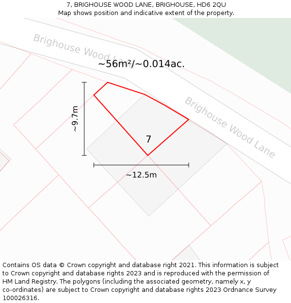 7, BRIGHOUSE WOOD LANE, BRIGHOUSE, HD6 2QU: Plot and title map