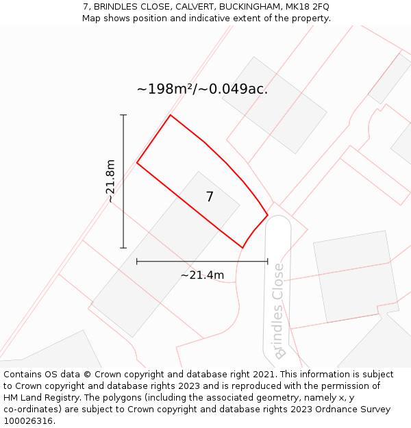 7, BRINDLES CLOSE, CALVERT, BUCKINGHAM, MK18 2FQ: Plot and title map