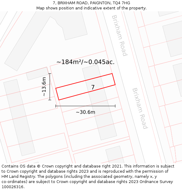 7, BRIXHAM ROAD, PAIGNTON, TQ4 7HG: Plot and title map