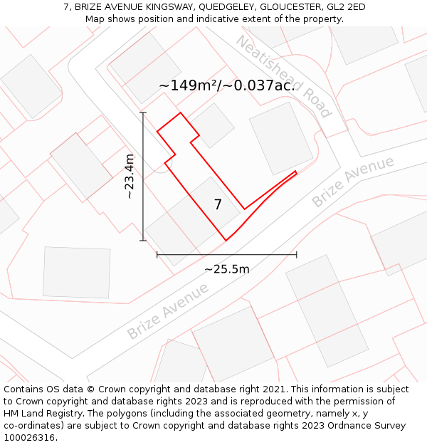 7, BRIZE AVENUE KINGSWAY, QUEDGELEY, GLOUCESTER, GL2 2ED: Plot and title map