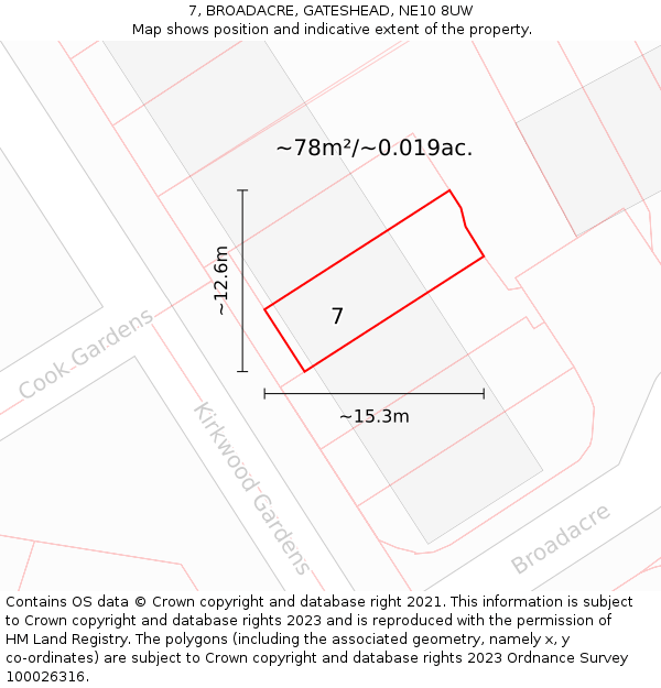 7, BROADACRE, GATESHEAD, NE10 8UW: Plot and title map