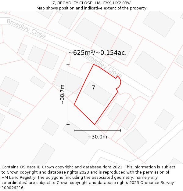 7, BROADLEY CLOSE, HALIFAX, HX2 0RW: Plot and title map