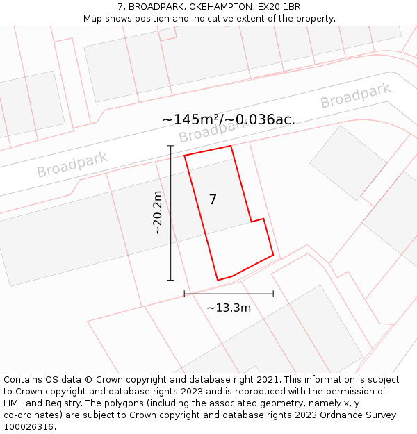 7, BROADPARK, OKEHAMPTON, EX20 1BR: Plot and title map