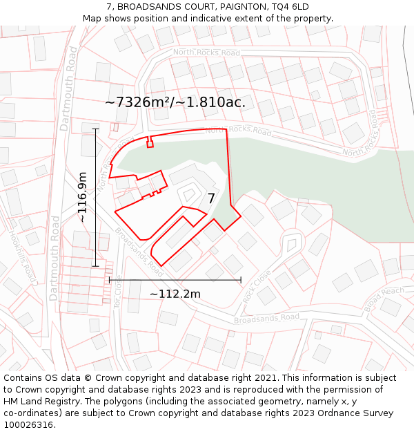 7, BROADSANDS COURT, PAIGNTON, TQ4 6LD: Plot and title map
