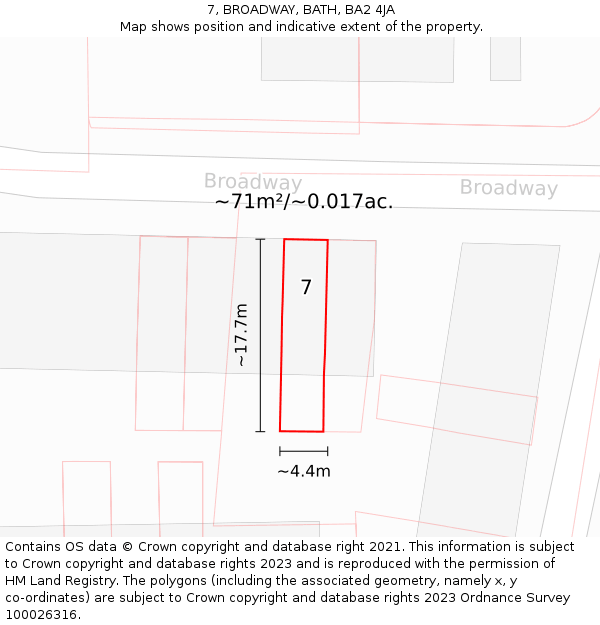 7, BROADWAY, BATH, BA2 4JA: Plot and title map