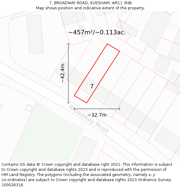 7, BROADWAY ROAD, EVESHAM, WR11 3NB: Plot and title map