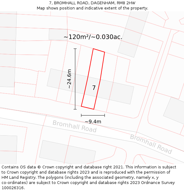 7, BROMHALL ROAD, DAGENHAM, RM8 2HW: Plot and title map
