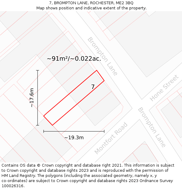 7, BROMPTON LANE, ROCHESTER, ME2 3BQ: Plot and title map