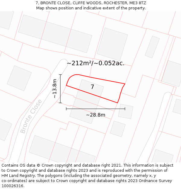 7, BRONTE CLOSE, CLIFFE WOODS, ROCHESTER, ME3 8TZ: Plot and title map