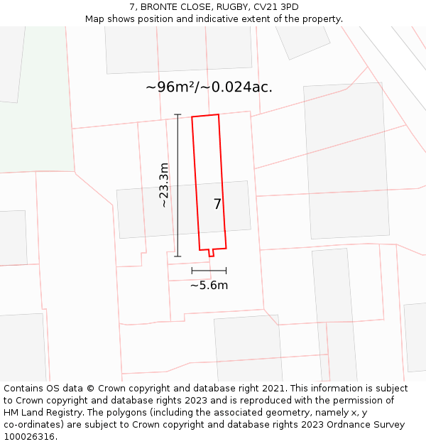 7, BRONTE CLOSE, RUGBY, CV21 3PD: Plot and title map