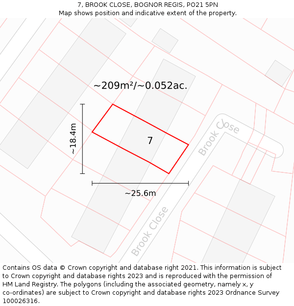 7, BROOK CLOSE, BOGNOR REGIS, PO21 5PN: Plot and title map