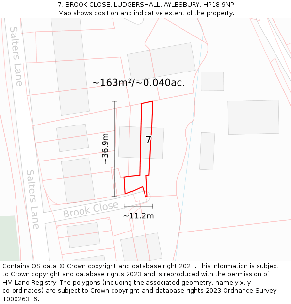 7, BROOK CLOSE, LUDGERSHALL, AYLESBURY, HP18 9NP: Plot and title map