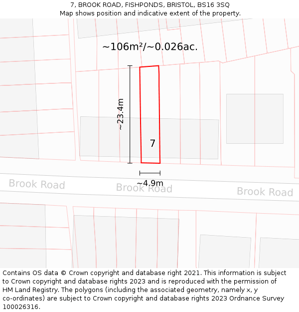 7, BROOK ROAD, FISHPONDS, BRISTOL, BS16 3SQ: Plot and title map