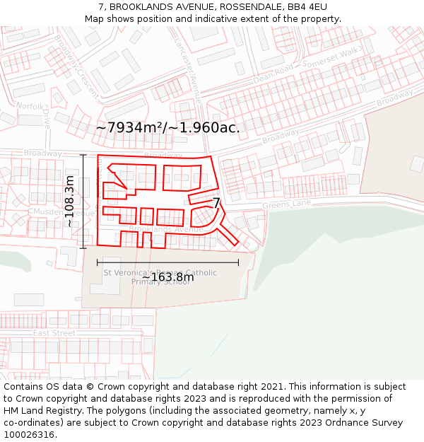 7, BROOKLANDS AVENUE, ROSSENDALE, BB4 4EU: Plot and title map