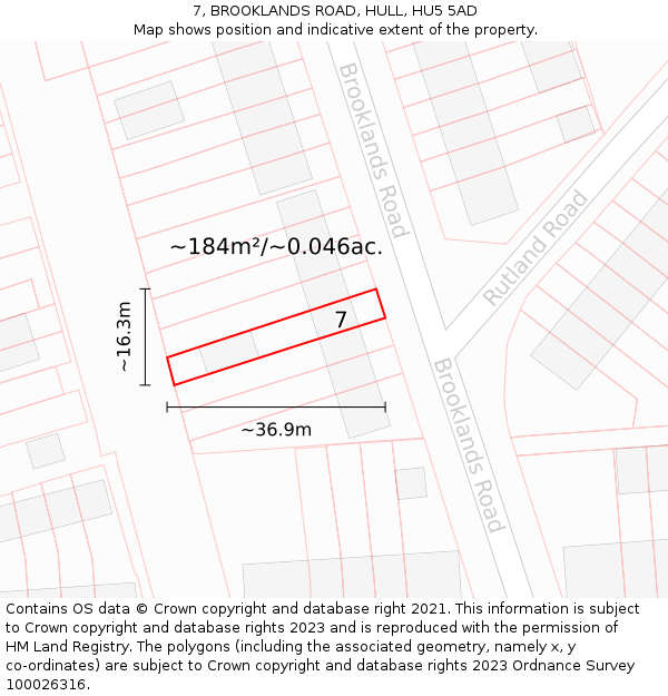 7, BROOKLANDS ROAD, HULL, HU5 5AD: Plot and title map
