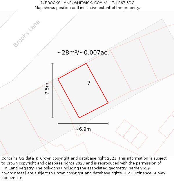 7, BROOKS LANE, WHITWICK, COALVILLE, LE67 5DG: Plot and title map