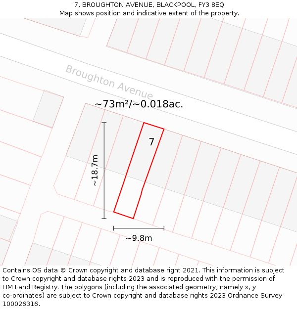 7, BROUGHTON AVENUE, BLACKPOOL, FY3 8EQ: Plot and title map