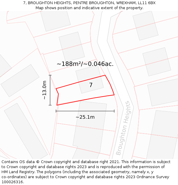 7, BROUGHTON HEIGHTS, PENTRE BROUGHTON, WREXHAM, LL11 6BX: Plot and title map