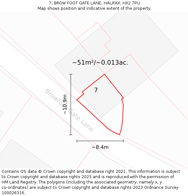7, BROW FOOT GATE LANE, HALIFAX, HX2 7PU: Plot and title map