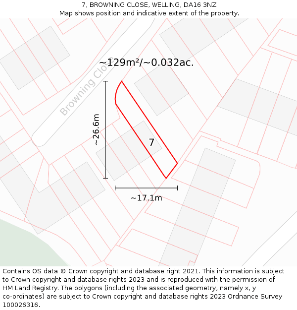 7, BROWNING CLOSE, WELLING, DA16 3NZ: Plot and title map