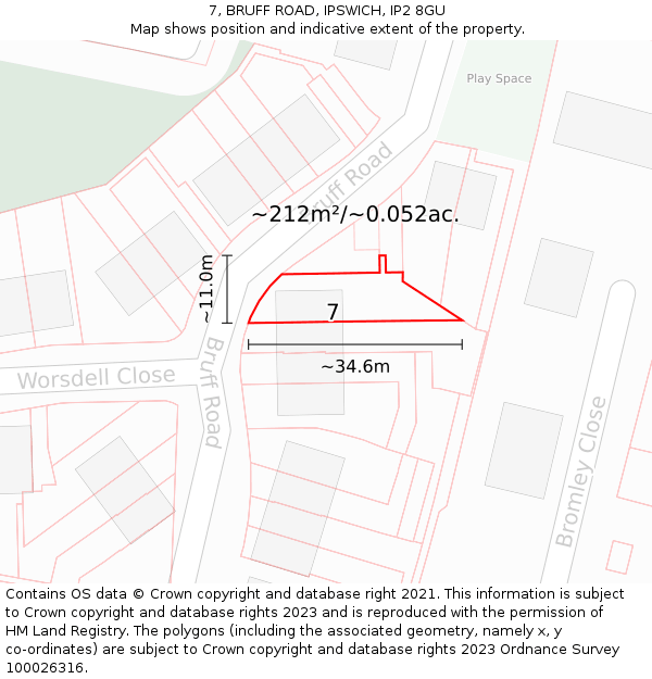 7, BRUFF ROAD, IPSWICH, IP2 8GU: Plot and title map