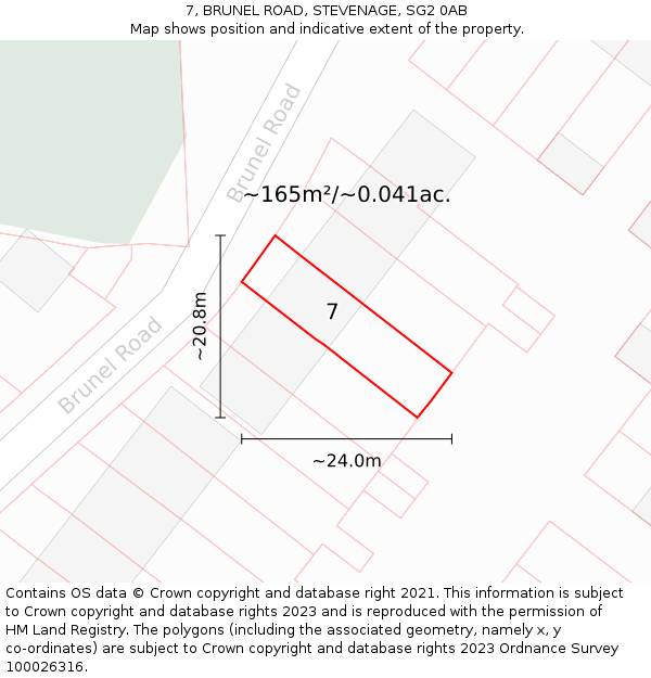 7, BRUNEL ROAD, STEVENAGE, SG2 0AB: Plot and title map