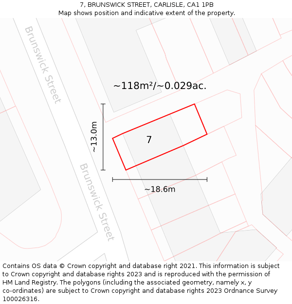 7, BRUNSWICK STREET, CARLISLE, CA1 1PB: Plot and title map