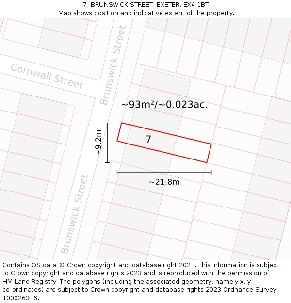 7, BRUNSWICK STREET, EXETER, EX4 1BT: Plot and title map