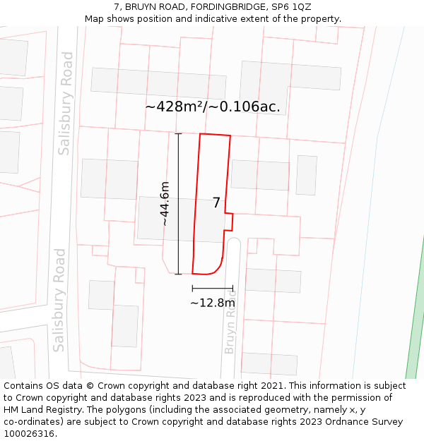 7, BRUYN ROAD, FORDINGBRIDGE, SP6 1QZ: Plot and title map
