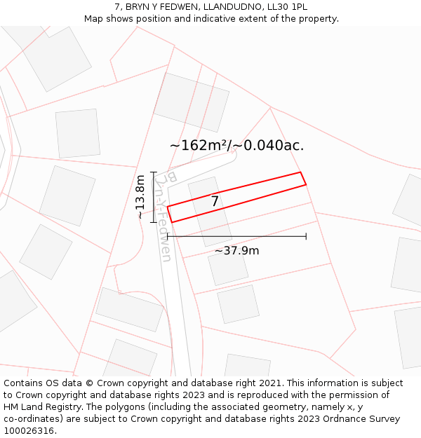 7, BRYN Y FEDWEN, LLANDUDNO, LL30 1PL: Plot and title map