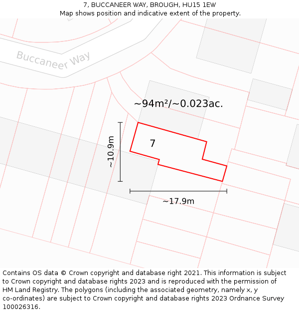 7, BUCCANEER WAY, BROUGH, HU15 1EW: Plot and title map