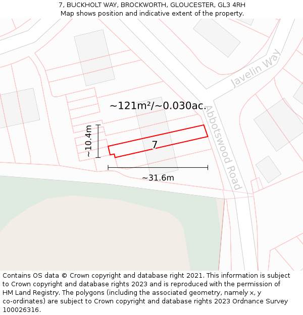 7, BUCKHOLT WAY, BROCKWORTH, GLOUCESTER, GL3 4RH: Plot and title map
