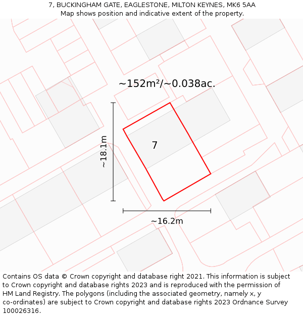 7, BUCKINGHAM GATE, EAGLESTONE, MILTON KEYNES, MK6 5AA: Plot and title map