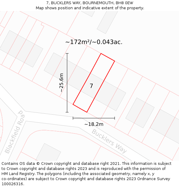 7, BUCKLERS WAY, BOURNEMOUTH, BH8 0EW: Plot and title map