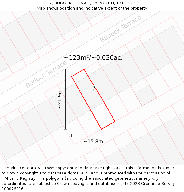 7, BUDOCK TERRACE, FALMOUTH, TR11 3NB: Plot and title map