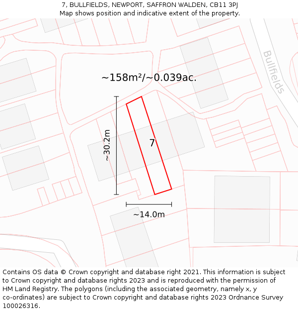 7, BULLFIELDS, NEWPORT, SAFFRON WALDEN, CB11 3PJ: Plot and title map