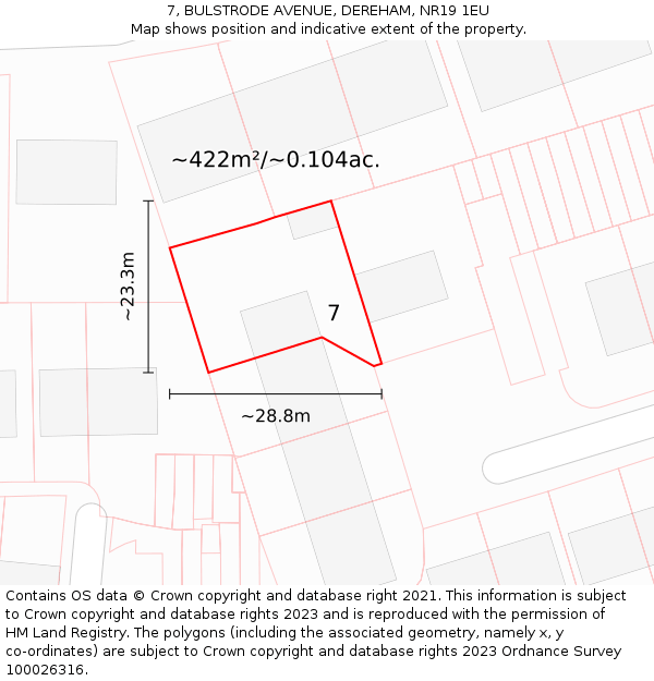 7, BULSTRODE AVENUE, DEREHAM, NR19 1EU: Plot and title map