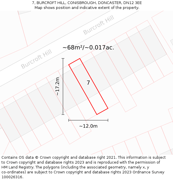 7, BURCROFT HILL, CONISBROUGH, DONCASTER, DN12 3EE: Plot and title map