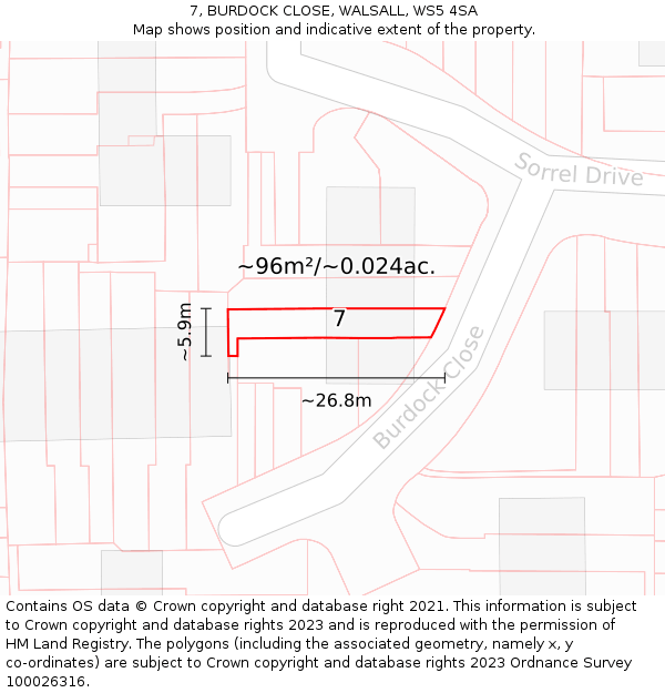 7, BURDOCK CLOSE, WALSALL, WS5 4SA: Plot and title map