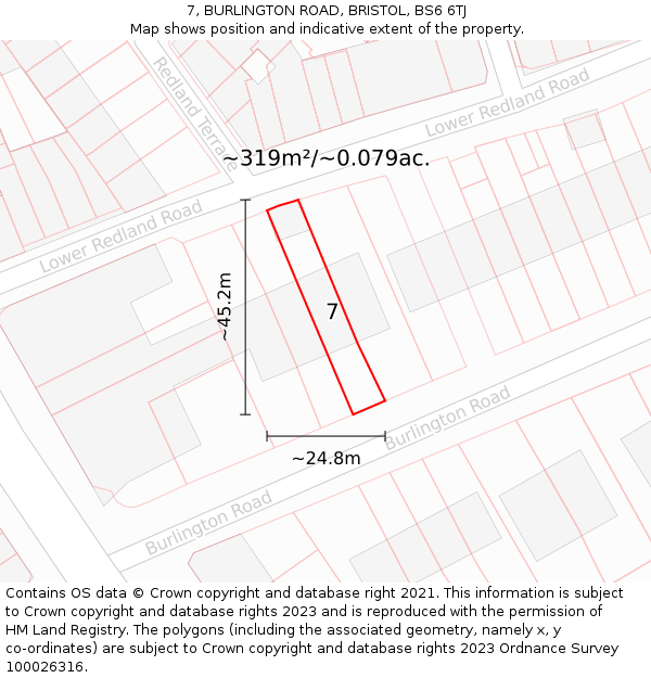 7, BURLINGTON ROAD, BRISTOL, BS6 6TJ: Plot and title map