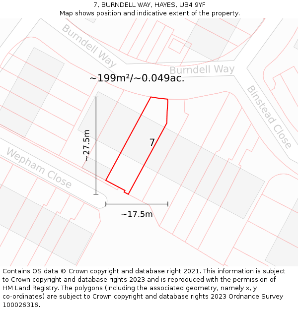 7, BURNDELL WAY, HAYES, UB4 9YF: Plot and title map