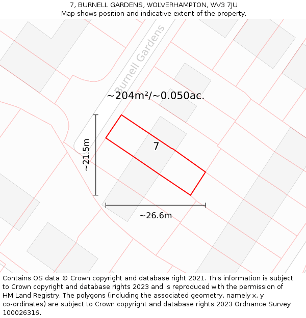 7, BURNELL GARDENS, WOLVERHAMPTON, WV3 7JU: Plot and title map