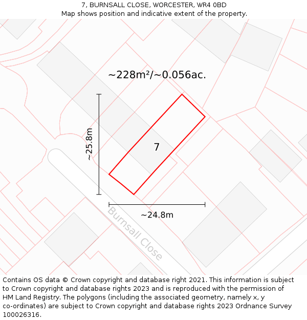 7, BURNSALL CLOSE, WORCESTER, WR4 0BD: Plot and title map