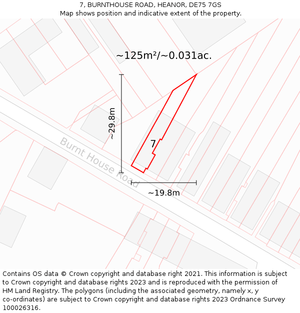 7, BURNTHOUSE ROAD, HEANOR, DE75 7GS: Plot and title map