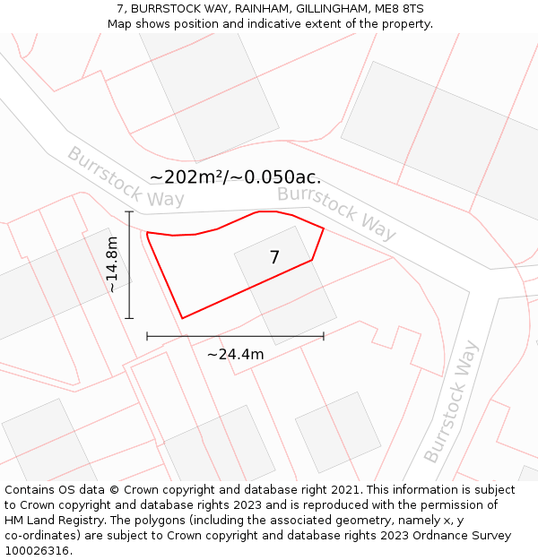7, BURRSTOCK WAY, RAINHAM, GILLINGHAM, ME8 8TS: Plot and title map